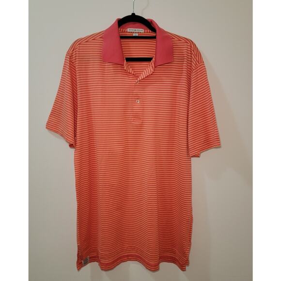 Peter Millar Polo Short Sleeve Orange‎ Striped Golf Shirt Size Large - Picture 1 of 5